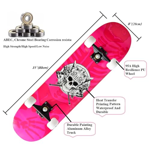 Image of Skateboards for Beginners Kids Boys Girls and Adults,31''x8'', 7-Layer Maple, Double Kick Concave, Fascinating Cool, Solid&Durable