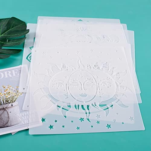 KRUCE 9 Pieces Mandala Sun and Moon Flower Star Stencil,Reusable Painting Templates for DIY Scrapbooks Painting on Wood Wall Home Decor Supply