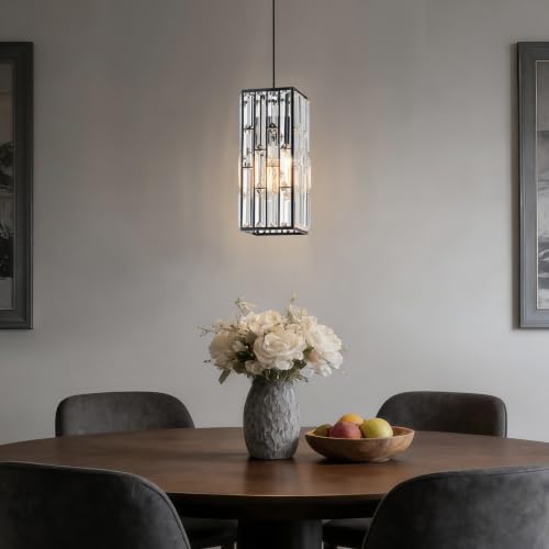 LOZOHOM 5" Black Crystal Pendant Lights Kitchen Island Mini Chandelier — view 2