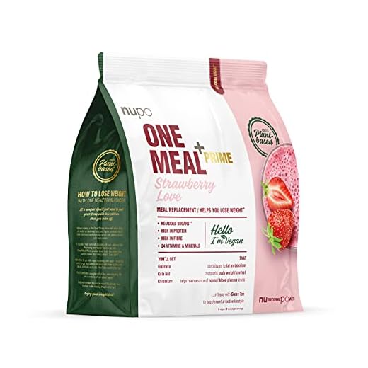 NUPO One Meal + Prime Vegan Shake – Erdbeere I Nahrungsersatz-Shake zum abnehmen I Leckeres Mahlzeitersatz-Pulver für effiziente Gewichtsabnahme I 360g I Ohne Zuckerzusatz I Reich an Protein