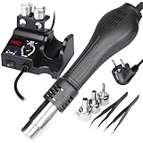 WEP 8858 V Kit station de soudage à air chaud compacte, porte buse intégré, 3 buses, 2 pinces, température et débit d'air réglables, programme PID, conversion °C/°F et bien plus (EU Plug)