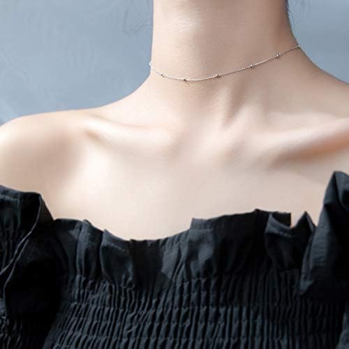 S925 Silver Necklace Simple Choker Necklace Small Bead Ball Clavicle Chain (Silver) - Image 2