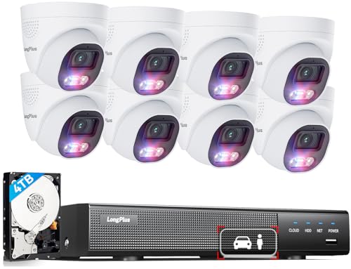 LongPlus 4K PoE Security Camera System, 12MP H.265+ 16CH NVR with 4TB HDD for 24-7 Recording, 8pcs Wired Home Security Camera System, Person Vehicle Detection, CCTV for Businesses Home, LP8MEF8D1