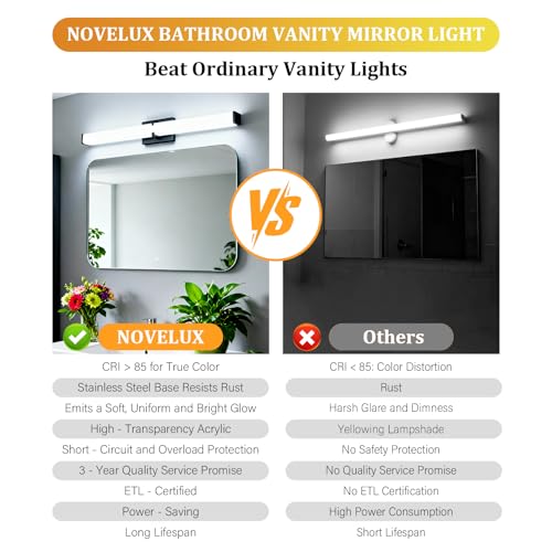 Image of Bathroom Light Fixtures: 40 Inch ETL Certified LED Bathroom Vanity Light 5000K Cool White 40W 3600LM - Modern Black Vanity Light Dimmable with Clear Shade - Bathroom Lighting Fixtures Over Mirror