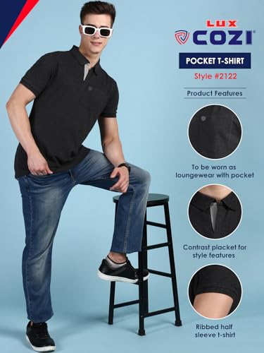 Image of Lux Cozi Men Cotton Regular Fit Polo Neck Half Sleeve Solid Casual T-Shirt with Chest Pocket | Pack of 2 |