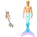 Barbie GTF89 - Dreamtopia Regenbogenzauber Meerjungfrauen-Puppe mit Regenbogenhaaren und Farbwechsel-Funktion & FXT23 - Dreamtopia Ken Meermann Puppe mit Flosse in Regenbogenfarben