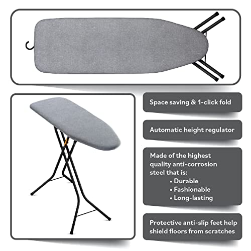 Bartnelli Patented Pulse Ironing Board | Made In Europe | Space Saving Smart Hanger Iron Board For Easy Storage | Lightweight, 4 Layer Cover, 4 Legs, For Dorm, Laundry Room, Or Small Spaces(43X13-35) #TOP4
