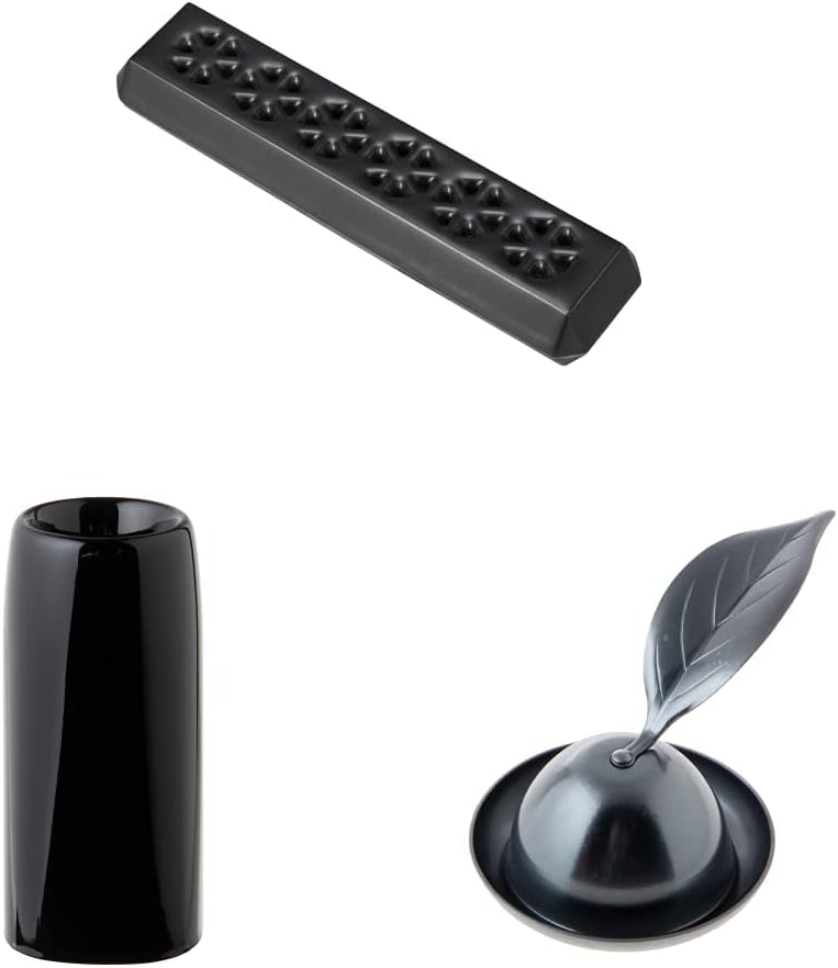 【仏具セット】寝かせる線香皿+線香差し+ろうそく消し 仏壇用品・仏具小物 ミニサイズ仏具 お香立てカラー:黒マット 大 線香差しカラ