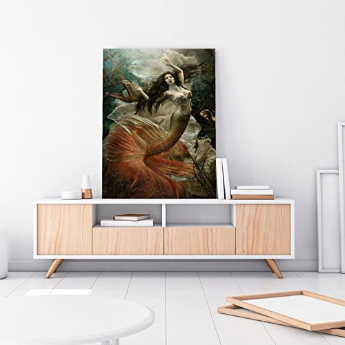 Fantasy Art Creature Creative Water Siren Mermaid Mermaid Painting Fantasy Art Room Aesthetic Poster Canvas Painting Posters And Prints Wall Art Pictures For Living Room Bedroom Decor 12X16Inch(30X40 #TOP2