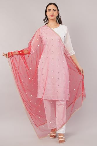 Image of Net Butti Dupatta for Women | Golden Lace Border Chunni | Butti Work Odhani | Wedding & Bridal Styling | Lightweight Drape | Kurti & Salwar Suit