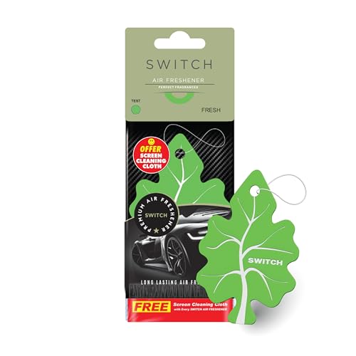 Image of SWITCH Car Air Freshener + Screen Cleaning Cloth Combo | Fresh Fragrance Car Perfumes | Luxury Hanging Perfume | Long Lasting Aroma | Refreshing Smell | Car Accessories Interior (Pack of 1)