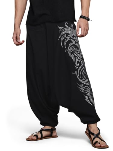 Image of The Veshti Company Printed Harem Pants for Men's Cotton Hippie Style Baggy Boho Yoga Pajama Pant with Pocket