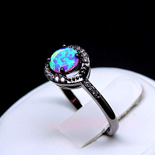 Brynn Birthstone Ring for Women by Ginger Lyne |Purple Oval Simulated Opal Engagement Ring for Her |Black Plated with Cubic Zirconia Accents October Birth Month Gemstone Statement Design4