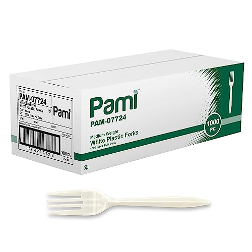 PAMI Medium Weight Disposable Plastic Forks 1000 Count White