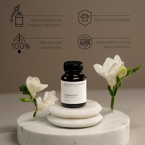 AromaTech Bluetooth Scent Diffuser for Essential Oils – Waterless Diffuser for Home, Spa, and Hotel – White Stone with 60 ml Oil