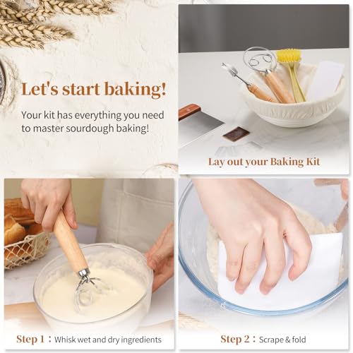 Image of Dimpola Banneton Bread Proofing Basket Banneton Basket Set Sourdough Proofing Basket Round Proofing Bowls Handmade Rattan Baskets and Liners (Round 9 inch Baking Set)