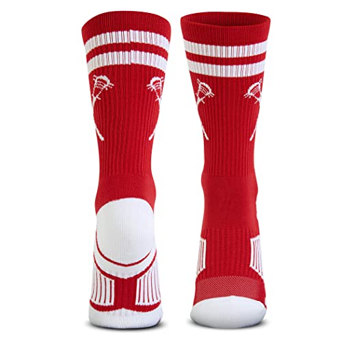 Image of ChalkTalkSPORTS Lacrosse Socks - Cushioned Mid-Calf Crew - Crossed Sticks | Moisture-Wicking Performance Blend, Athletic Lax Gear, Stay-Up Technology, Arch Support, Breathable, Boys and Men