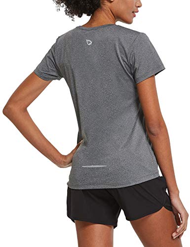 BALEAF Women's Athletic Short-Sleeved Running T-Shirts Lightweight Quick Dry Workout Yoga Crewneck Performance Tops Heather Gray Size L