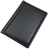 myledershop Eleganckie etui na dowód osobisty i karty kredytowe z kontrastowymi szwami, 4 kieszenie, wyprodukowano w UE, Design 1 / Schwarz