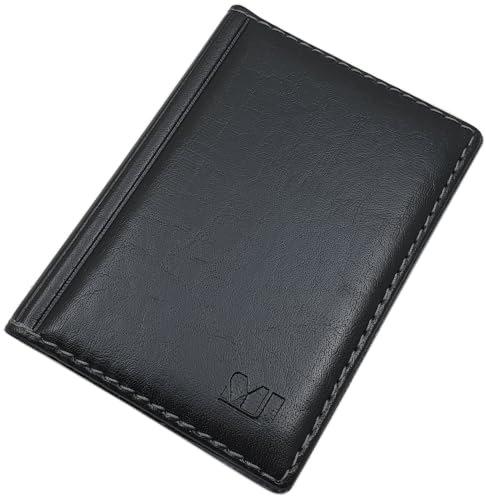 myledershop Eleganckie etui na dowód osobisty i karty kredytowe z kontrastowymi szwami, 4 kieszenie, wyprodukowano w UE, Design 1 / Schwarz