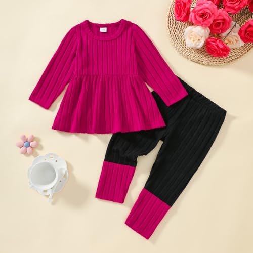 Jeinxcn Toddler Girl Fall Winter Clothes 2Pcs Outfits 4-5T Rose red - Image 2