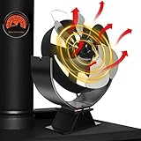 Kaminventilator Ohne Strom, Gobesty 6 Blättern Verstellbar Ofenventilator, Hitzebetrieben Lüfter mit Thermometer, Wärmebetriebener Kamin Ventilator für Holzofen, Kamin, Feuerstelle