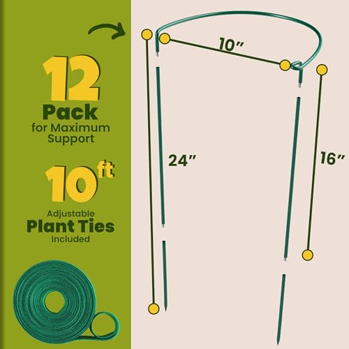12 Pack Plant Support Stakes – Tall Plant Stakes for Indoor and Outdoor Gardens - Peony Cages and Supports - Cage Rings for Potted Flowers, Peony, Hydrangea, and Rose Bush (10" W x 16" - 24" H) by K-Brands - Image 2