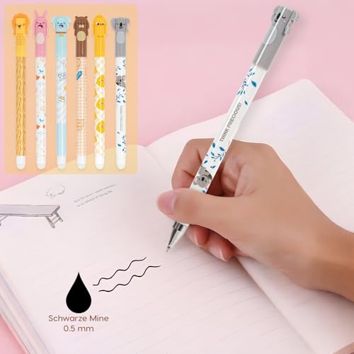 Youkly Radierbare Stifte, 12 Stück Radierbarer Kugelschreiber[6 Blau 6 Schwarz], 0.5 mm Cartoon Gelstifte Radierbar für Geschenk Schul Bürobedarf (Set 1)