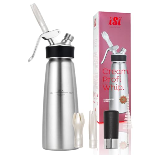 iSi 1630 Sahnespender 500ml Cream Profi Whip 0.5L, Aus hochwertigem Edelstahl rostfrei, Betrieb mit iSi sahnekapseln, Für Sahne & weitere kalte Anwendungen, Spülmaschinenfest