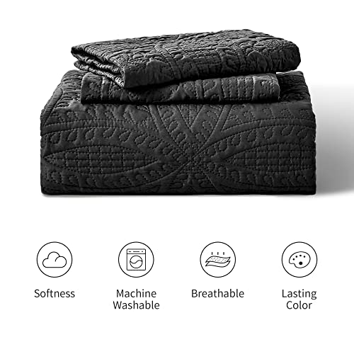 Love's cabin King Size Quilt Set Black Bedspreads - Soft Bed Fall Lightweight Bedspread Comforter - Modern Style Coin Pattern Coverlet for All Season - 3 Pieces (1 Quilt, 2 Pillow Shams)