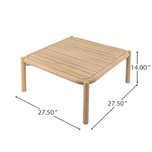 Christopher Knight Home Aladi Outdoor Coffee Table for Patio Furniture Set, Acacia Wood Side Table with Slats Panel Support Tabletop, Square Patio Table for Poolside Balcony Garden, Light Teak by Christopher Knight Home - Image 2