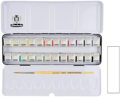 Schmincke AKADEMIE® Aquarell Solid Metal Box with 24 Half Pans with Brush Da Vinci