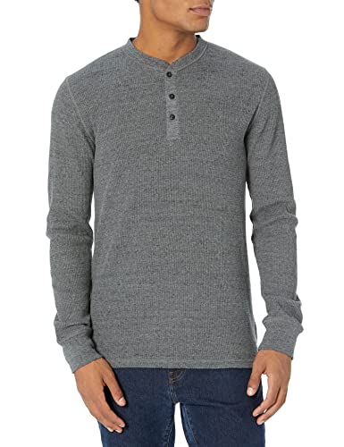 Amazon Essentials Camiseta Henley de Panal de Abeja de Manga Larga con Ajuste Normal Hombre, Color Carbón, S