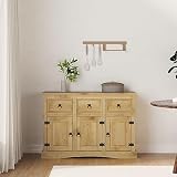 Homgoday Corona - Aparador de madera maciza de pino mexicano, 115 x 43 x 79,5 cm, armario lateral, armario de almacenamiento para comedor, sala de estar, pasillo y cocina, muebles de oficina en casa,