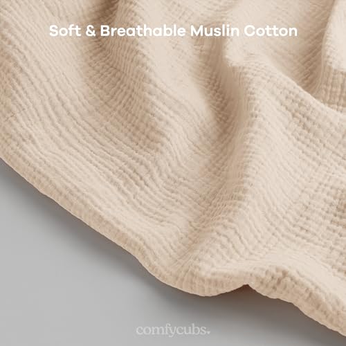 Comfy Cubs Muslin Nursing Cover Pack of 2-100% Cotton Muslin Breastfeeding Cover for Moms, Soft & Breathable Baby Nursing Scarf, Adjustable Neck Strap - Privacy Coverage - Sand and Cedar