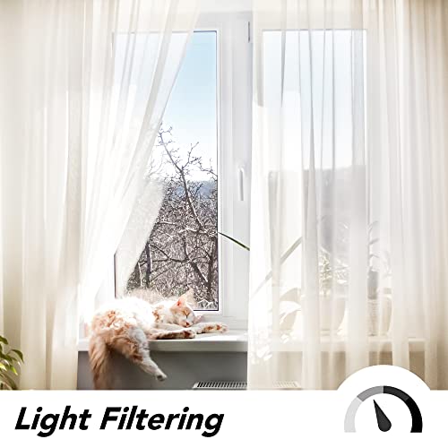 Deconovo Soild Eyelet Semi Transparent Net Curtains Super Soft Voile Curtains Decorative Sheer Curtans 55 x 96 Inch Beige 2 Panels - Image 4