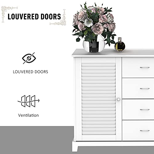 Homcom Sideboard Buffet Cabinet, Kitchen Cabinet, Coffee Bar Cabinet With 4 Drawers And 2 Louvered Doors For Living Room, Kitchen, White #TOP3