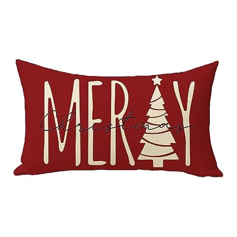 Softxpp Merry Christmas Tree Lumbar Decorative Throw Pillow Cover, Rectangular Red Xmas Farmhouse Cushion Case Decor, Winter Holiday Seasonal Home Decoration Pillowcase 12 x 20 Cover