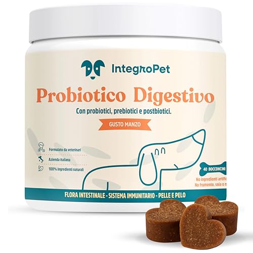 INTEGROPET - Probiotico per Cani Gusto Manzo - Integratori Probiotici per Cani per Intestino, Prurito e Sistema Immunitario