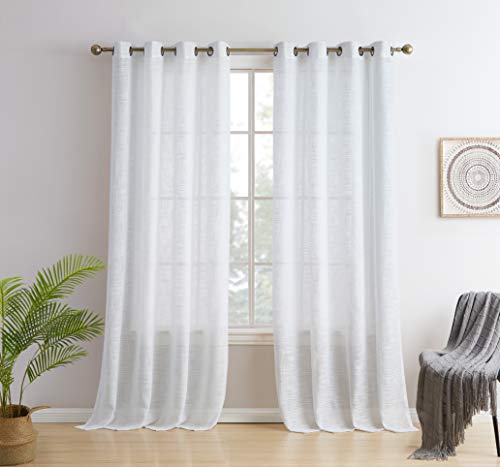 HLC.ME Madison Faux Linen Textured Semi Sheer Privacy Sun Light Filtering Transparent Window Grommet Short Thick Curtains Drapery Panels for Bedroom & Office, 2 Panels (54 W x 72 L, White) by HLC.ME - Used condition - US$10.02
