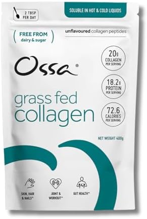 Ossa Collagen Peptides Powder 400g | Grass Fed | Natural Protein Supplement with Amino Acids | Keto & Paleo Friendly | Supports Healthy Hair, Skin, Joints & Muscles