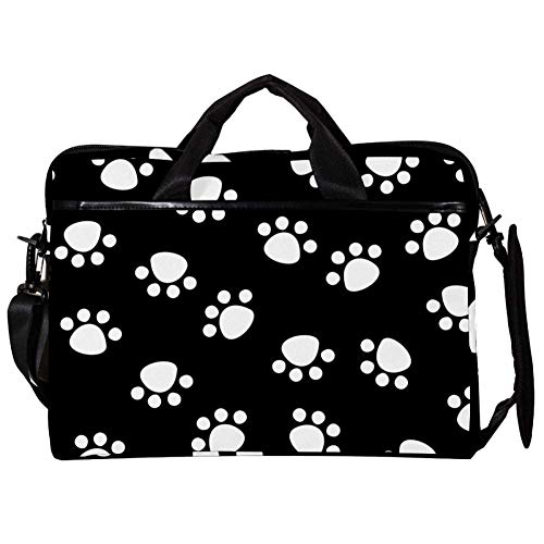 Bolso bandolera para portátil de 14 a 15,4 pulgadas con estampado de huellas blancas y fondo negro