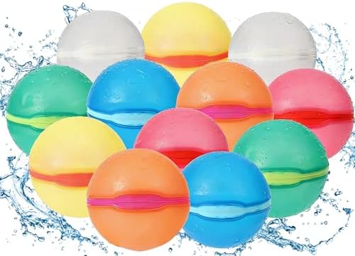 Reusable Water Balloons, 12 Pack Magnetic Refillable Water Balloons Quick Fill, Summer Fun for Kids Outdoor Pool Water Toys, Reusable Summer Outdoor Toys (12pcs)