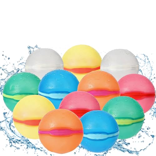 Reusable Water Balloons, 12 Pack Magnetic Refillable Water Balloons Quick Fill, Summer Fun for Kids Outdoor Pool Water Toys, Reusable Summer Outdoor Toys