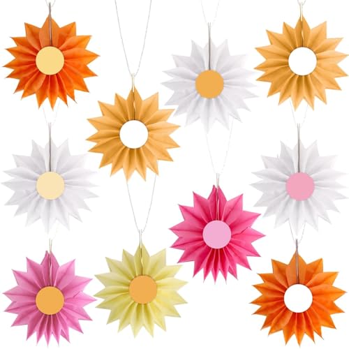 10PCS Daisy Groovy Boho Party Flower Decorations Summer Daisy Flower Hanging Ceiling Sign Daisy Retro Hippie Party Supplies for Groovy Themed Sun Flower Birthday Baby Shower Classroom Party Favors
