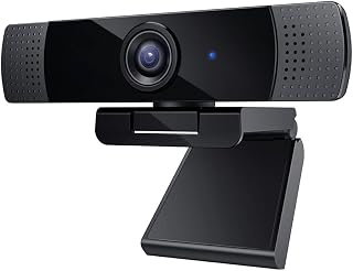 1080p Webcam with Dual Stereo Microphones & Privacy Cover, Full HD USB Desktop Web Computer Camera with Auto Light Correction for Video Conferences, Compatible with Windows & Mac, PC & Laptop