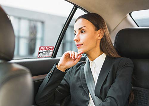 6-Pack Double Sided 3.5"X2.5"- Notice Vehicle Is Equipped With Audio And Video Recording Devices Consent By Entering Car Sticker-Double Sided Vinyl Decal, Uv Protected, Waterproof, Indoor&Outdoor Use #TOP5