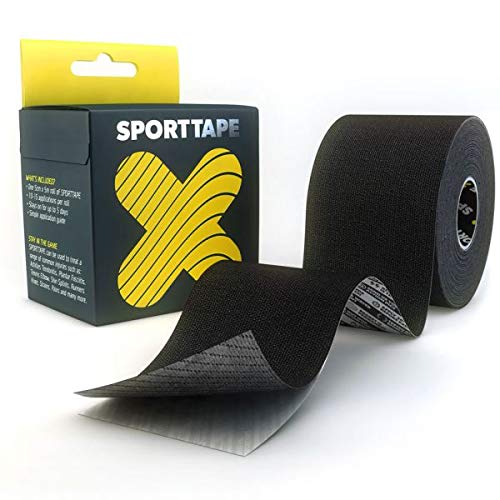 SPORTTAPE Extra Sticky Kinesiology Tape | Hypoallergenic, Waterproof K Tape | Physio, Medical Sports Tape for Muscle Injury, Support | Uncut - Single Roll (5cm x 5m) (Branded)