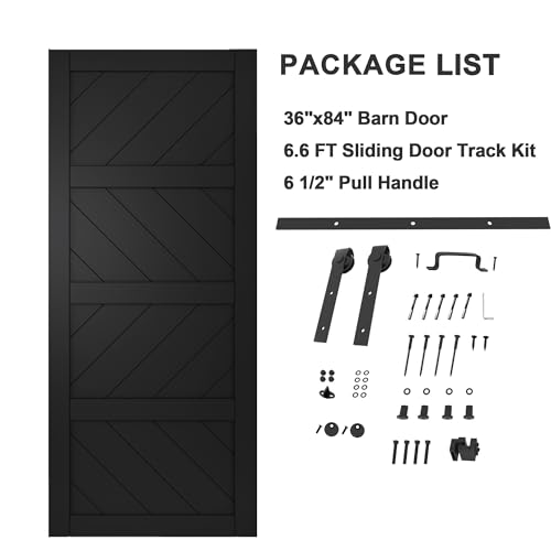 Image of 36 inchx84 inch Black Waved Barn Door with 6.6 FT Track Kit & Handle & Floor Guide