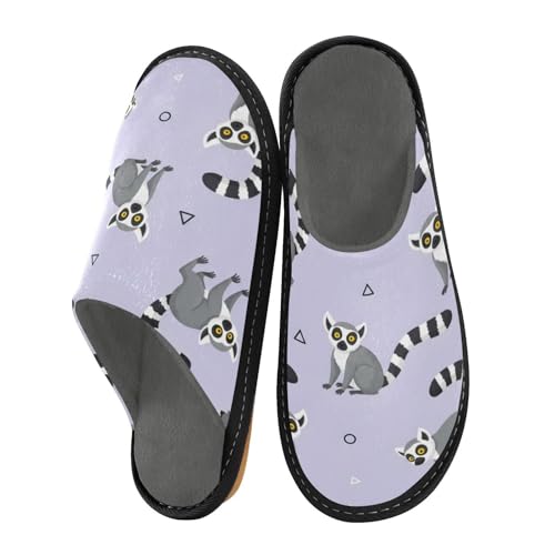 Slippers for Women Lemur Pattern with Geometric Shapes Soft Fuzzy Women's Slippers Indoor and Outdoor Shoes